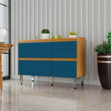 Imagem de Balcão 3 Portas 2 Gavetas 100% Mdf Pilar Cinamomo / Azul Turquesa