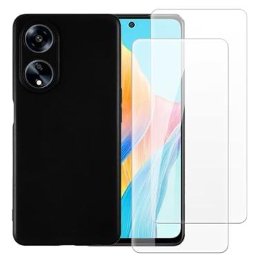 Imagem de Shantime Capa compatível com Oppo A1 5G + [2 unidades] Película de vidro temperado - Silicone TPU flexível macio para Oppo A98 5G (6,7 polegadas) (preto)