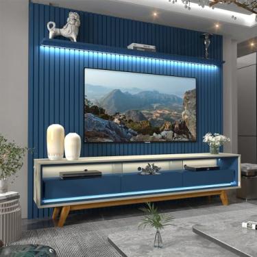 Imagem de Painel e Rack Ripado com LED Nobre 230 Azul Off White - Gelius
