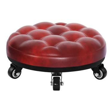 Imagem de Lanstics Cadeira de banco de rolo baixo com rodas giratórias universais bancos de couro cadeira assento de rolo sobre rodas para escritório em casa fitness
