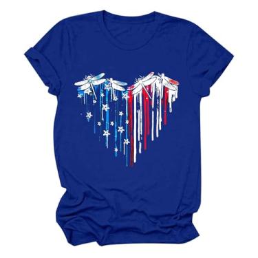Imagem de Camiseta feminina America Apparel com bandeira de listras de estrelas, roupa do Memorial Day, camisetas femininas vermelhas e azuis, Azul, P