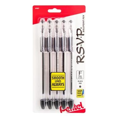 Imagem de Pentel Caneta esferográfica RSVP, (0,7 mm), linha fina, tinta preta, pacote com 5 (BK90PF5A)