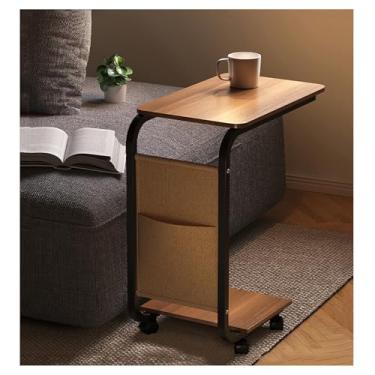 Imagem de Side table, movable small table, home living room sofa side table (with wheels), bedroom bedside table storage rack, creative bedside table (Color : White)