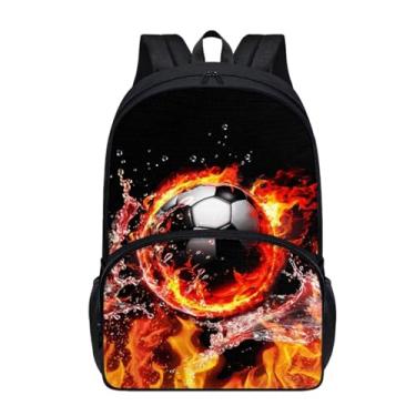 Imagem de Suobstales Mochila para meninas e crianças, grande, mochila casual com alça de ombro e bolso com zíper, Soccer Fire Water, One Size