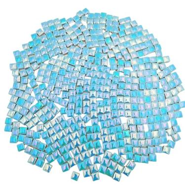 Imagem de 500 peças / 400 peças de azulejos de cerâmica quadrados, 1 x 1 cm feito à mão micromosaico criativo para arte DIY e decorações de casa (azul celeste iridescente)