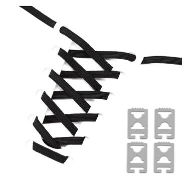 Imagem de Elastic No Tie Shoe Laces Anchors Flat Shoelace Lock Clip for Adults and Kids Tieless Shoelaces for Sneakers(Black)