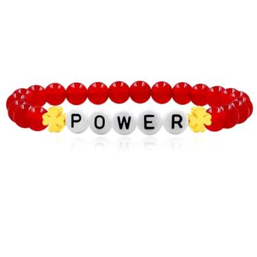 Imagem de JunyiDIY Elegante pulseira elástica de contas de jade de 6 mm com letras inspiradoras "POWER", pulseira elástica para homens e mulheres, joias unissex empoderadoras para pais, irmãos, aniversários,