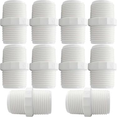 Imagem de YSIL 10 peças de 1 polegada de bico de PVC macho para macho adaptador de acoplamento acessórios de tubulação 2,5 cm x 2,5 cm para conexão de tubulação de encanamento de roscas