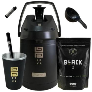 Imagem de Kit Tereré Black Erva Garrafa 2,5L Cuia Erva Menta E Limão