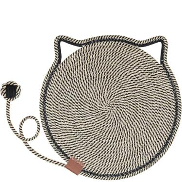 Imagem de VAGRSS Tapete arranhador para gatos de 45 cm, grande, corda de algodão natural, para arranhar o chão, com bola, protetor de móveis para gatos, para parede, sofá, listras pretas