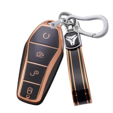 Imagem de Ysbxitu Capa de chaveiro inteligente de 4 botões com chaveiro adequada para BYD capa de chave remota compatível com BYD Han Ev Tang Dm Qin PLUS Song Pro / MAX Yuan ATTO 3 Dolphin Keyless Key Holder