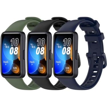 Imagem de Z.DuDuZAZA Pulseiras esportivas de silicone macio compatíveis com Huawei Band 8/9/10 [pacote com 3] para Hua wei Band 10 9 8 homem e mulher (verde, azul escuro, preto)