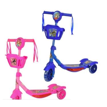 Imagem de Patinete Infantil Rosa com Cestinho, Luzes, Som, 3 Rodas de Gel, Freio Traseiro e Altura Ajustável. Suporta até 35kg. Ideal para crianças, proporcionando diversão e segurança ao mesmo tempo.
