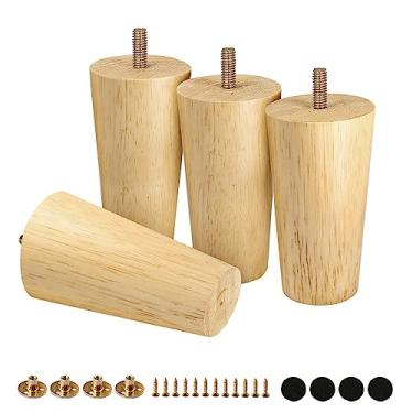 Imagem de FoDau770 Pernas de móveis de madeira de borracha, 10 cm, pés de madeira afunilados retos de meados do século, conjunto de 4, peças de reposição para pés de móveis UNC de 5/40.6 cm para armário, sofá