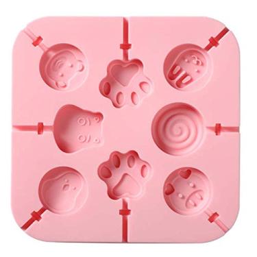 Imagem de Aeyistry Molde criativo de fondant em forma de pirulito e pata de gato, molde de bolo de silicone para doces de chocolate, ferramentas de decoração de bolo de fondant (rosa)