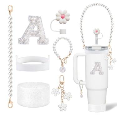 Imagem de Conjunto de acessórios para copos Stanley - incluindo alça de pérola para transporte de garrafa de água, adesivo de pingente de letra, capa de canudo de bota de copo de silicone para copo de 1,18 l e