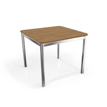 Imagem de Mesa de Cozinha Reno c/ Tampo 90cm Cromada/Nogueira - Kappesberg