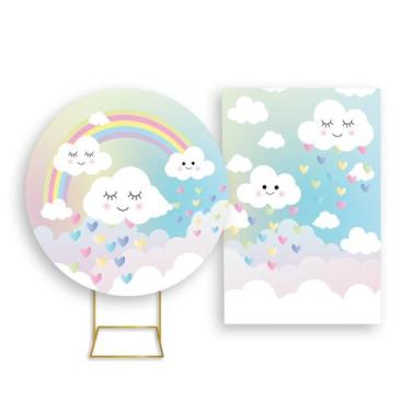 Imagem de Painel De Festa Redondo 1,50x1,50 + Painel Vertical 1,50x2,20 - Chuva 