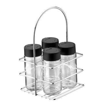 Imagem de Porta Temperos Pati Com 4 Potes Aço Cromado 21X12cm - Schmitt - SCHMID
