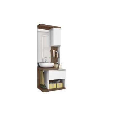 Imagem de Armário Para Banheiro com Espelho Paris Amendoa e Branco - Celta Móvei