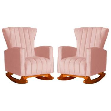 Imagem de Conjunto 2 Poltronas Estofadas de Balanço Melinda Veludo Rosa - LM DEC