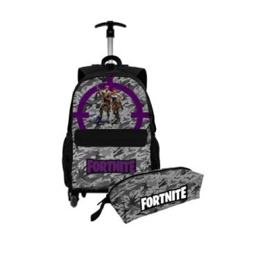 Imagem de Kit Mochila Bolsa Escolar Com Rodinha Carrinho Para Viagem + Estojo Po