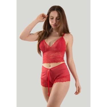 Imagem de Baby Doll Feminino Lingerie Sexy Rendado - DILUXO, G, Vermelho