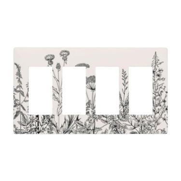 Imagem de Country Vintage Flores silvestres floral 4 Gang Quad Rocker/GFCI/Decorator Light Switch Placa decorativa elétrica placa decorativa sem parafusos