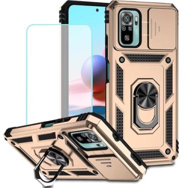 Imagem de Vokuha Capa para Redmi Note 10 (4G)/Redmi Note 10S, capa M2101K7BG com protetor de tela de vidro temperado e capa de câmera deslizante, capa magnética com suporte de anel giratório de 360° para Xiaomi