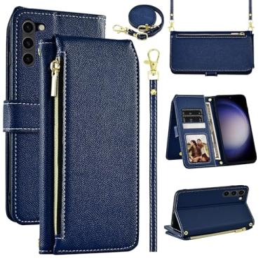 Imagem de Furiet Capa carteira de luxo para Samsung Galaxy S23 5G com alça de pulso alça de ombro fina flip zíper bolsa, suporte de cartão de couro PU capa para telefone para S 23 23S GS23 G5 SM-S911U 15.5 cm