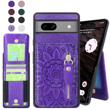 Imagem de Harryshell Capa carteira compatível com Google Pixel 7A 5G (2023) com compartimentos para cartões [comporta até 6 cartões] Função de suporte, bolso com zíper para capa protetora de dinheiro e moeda