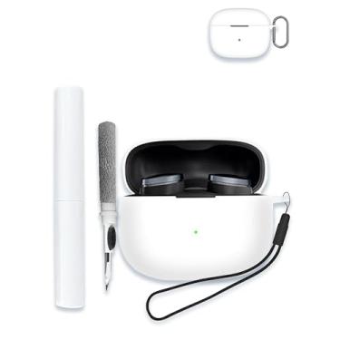 Imagem de Capa para fones de ouvido intra-auriculares Bowers & Wilkins Pi8 sem fio, Bluetooth, capa protetora de silicone macio, portátil, resistente a arranhões, com kit de limpeza, mosquetão e cordão, branca