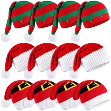 Imagem de ramede 12 chapéus de elfo de malha de Natal para adultos, gorro de inverno com pompom, bonés de crochê para mulheres e homens, Clolor alegre, tamanho �nico