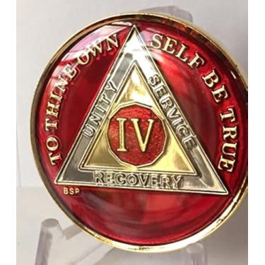 Imagem de 4 anos Mandarin Red Gold & Nickel Tri-Plate AA Alcoolicos Anonimos Sobriedade Medalhao Chip Oracao da Serenidade