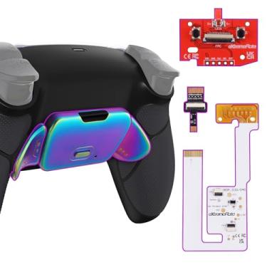 Imagem de eXtremeRate Kit de remapeamento Rainbow Aura Blue Purple com botões de metal real RMB Rise V3 para controle PS5 BDM-030 040 050, capa traseira emborrachada preta, botões traseiros programáveis