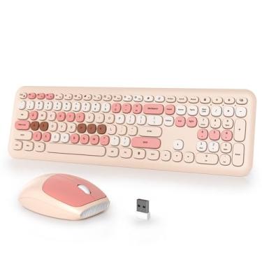 Imagem de iTastatur Combo de teclado e mouse sem fio para máquina de escrever, 2,4 G, escritório, 104 teclas, retrô, punk de tamanho completo, lindo teclado silencioso com teclas redondas para laptop, PC,
