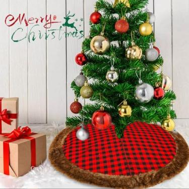 Imagem de Preshwous Saia de árvore de Natal, saia de árvore de Natal xadrez vermelha de 122 cm, tapete de base de árvore de decorações de Natal 2024 para decoração de casa, Xmax