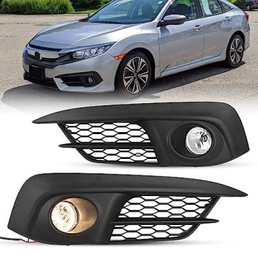 Imagem de AUTOFREE Faróis de neblina para Honda Civic 2016 2017 2018 com lâmpadas H8 12V35W Conjunto de lâmpadas de neblina de substituição incluído kit de chicote de fios e interruptor - 1 par (lente de vidro