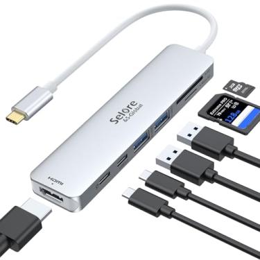 Imagem de Adaptador HDMI USB C Hub para MacBook Pro/Air, dongle USB C 7 em 1 com HDMI, leitor de cartão SD/TF, porta de dados USB C, PD de 100 W e 2 USB 3.0, compatível com MacBook Pro/Air, Dell XPS, Lenovo