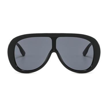 Imagem de willochra Óculos de sol piloto de tamanho grande feminino moderno armação grande óculos de sol máscara óculos de sol moderno armação de metal persianas ovais, Preto, Medium