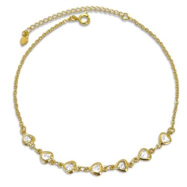 Imagem de Tornozeleira Coração em Zirconia Banhada Ouro 18k  - Dril Semijoias