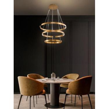 Imagem de Lustre pendente moderno dourado 3 anéis em led 3000k tm - ARQUITETIZZE