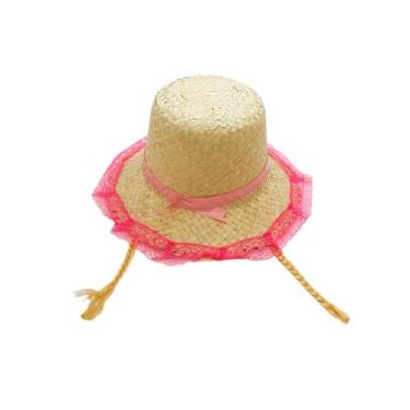 Imagem de Chapéu de Palha de Renda com Trança - Rosa com Trança Loira - 1 unidad