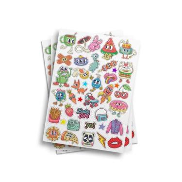 Imagem de Cartela De Adesivos Fofo Kawai Vintage Decorativo 21x29cm - PRESENTE-B