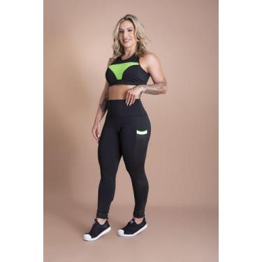 Imagem de Conjunto Feminino Fitness Calça Legging Cintura Alta Com Bolso Lateral