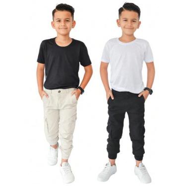 Imagem de Kit 2 Calça Cargo Infantil Jogger 6 Bolsos Laterais Sarja Juvenil - EW