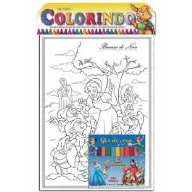 Imagem de Kit Colorindo Grande 10 Desenhos Em 8 Folhas + Caixa Giz De Cera 12 Un