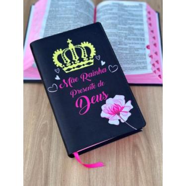 Imagem de Bíblia MÃE Rainha Presente de Deus Preta com harpa e índice digital - 