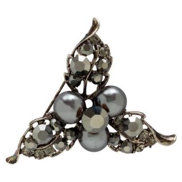 Imagem de Broche Flor Strass e Pérola Grafite BRG0055 - Akasaki