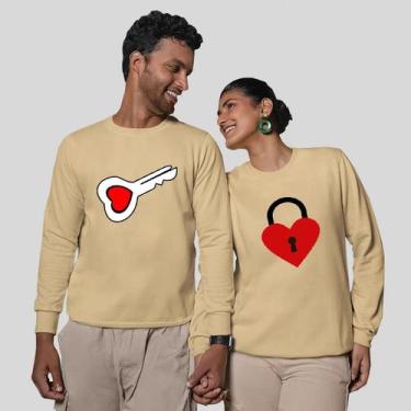 Imagem de Kit 2 Blusas Frio Moletom Careca Sem Capuz Casal Namorados Coração - M